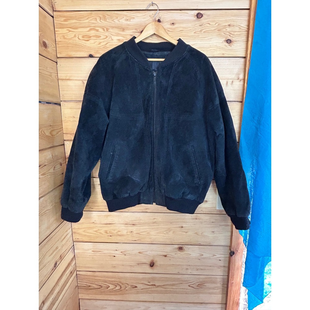 Pelle Cuir Mens Vintage Black Genuine Suede Leather Bomber Jacket Large RN 79727